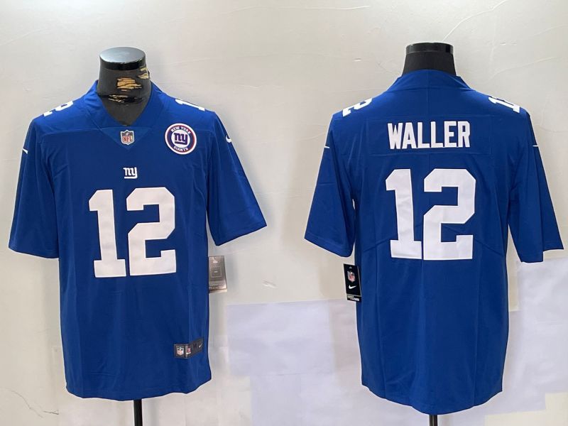 Men New York Giants 12 Waller Blue 2024 Nike Vapor Limited NFL Jersey style 3